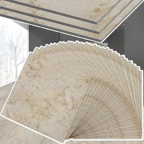 SAILUN 2.51㎡ Self Adhesive Vinyl Floor Tiles 27 Pieces Stone Effect Peel 30x30cm Stick PVC Flooring Waterproof Wear-Resistant Floor Tiles for Kitchen, Bathroom & Living Room (Beige)