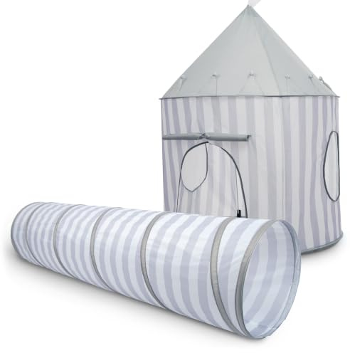 Relsy Túnel Gris y Tienda de Juego para Niños, Casa de Juego Interior/Exterior, Tienda de Juego Plegable para Niños con Túnel Pop-up de 180 cm, Piscina de Bolas y Juguetes de Jardín