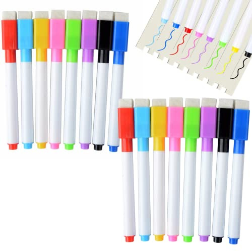 MBP My Beer Pong ® 16 Farbige Whiteboard Stifte (11cm) mit Intigriertem Schwamm - Farben 2x Rot, 2x Blau, 2x Helblau, 2x Pink, 2x Grün, 2x schwarz, 2x Dunkelblau