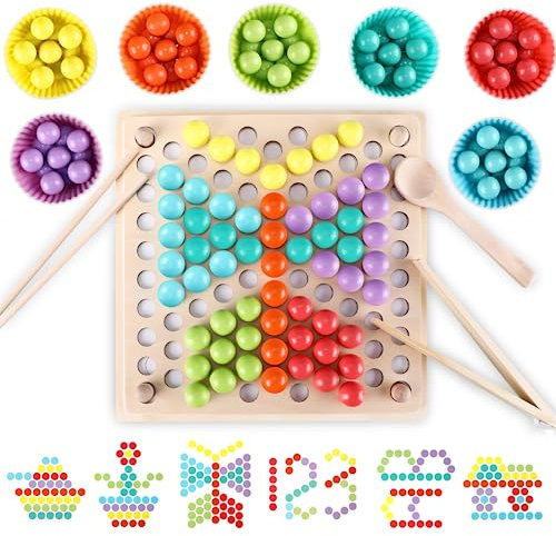 Motricidad Fina, Rompecabezas Niños, Juegos Material Montessori 3 Años, Juego de Cuentas de Madera, Manos Cerebro Entrenamiento Juguete Educativo, Juguetes Educativos Regalo para Niño Niña (B)