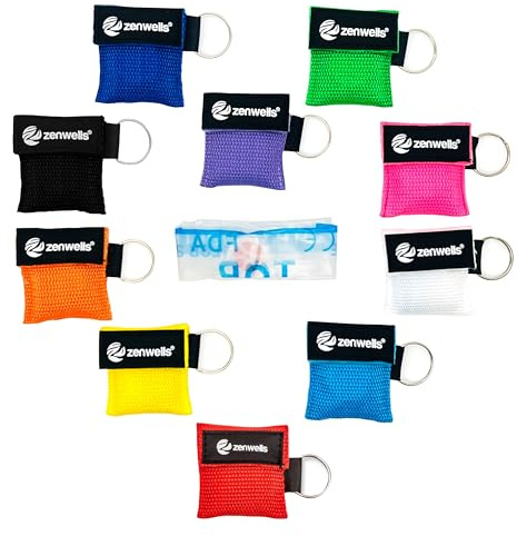 Zenwells Beatmungsmaske Schlüsselanhänger 10 Stück (bunt) - CPR Maske Face Shield - Erste Hilfe Beatmungsmasken für Erwachsene und Kinder - Perfekter Schutz für den Notfall