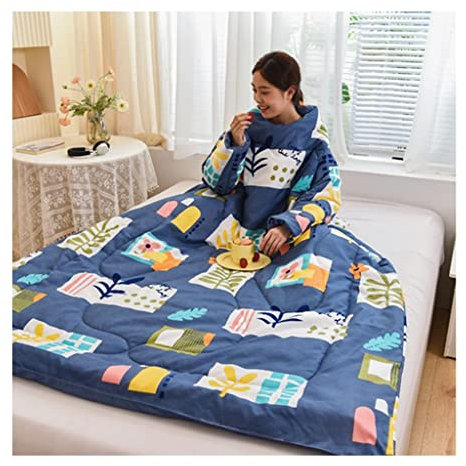 MyrRhe Kuschelige, tragbare Lounge-Decke aus Plüsch mit Ärmeln und Reißverschluss hinten – ideal zum Lesen, Arbeiten und Fernsehen im Winter – Größe: 150 x 200 cm