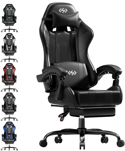 HLONONE Gaming Stuhl, Ergonomischer Gaming Sessel mit Taschenfederkissen, Racing Gamer Stuhl mit Fußstütze, Lendenwirbelstütze, Verstellbarer Bürostuhl 150 kg Belastbarkeit, PC Stuhl Schwarz
