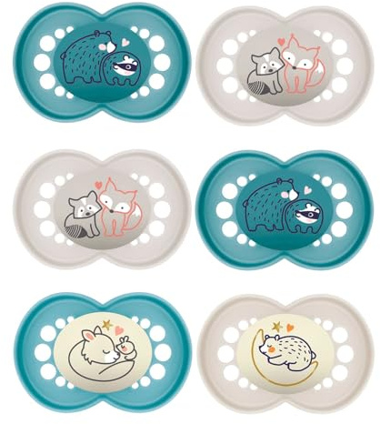 MAM Original Day & Night Schnuller 16+ M (6er Pack): 2 x Original Night Schnuller; 4 x Original Day Schnuller inkl. Transport- und Sterilisationsbox, ab 16 Monate, MAM SkinSoft Silikon, 6 Stück