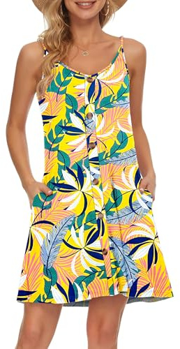 AUSELILY Femmes Robe D'été Bretelles Spaghetti Boutonné Col en V Décontracté Plage Robe De Couverture avec Poches