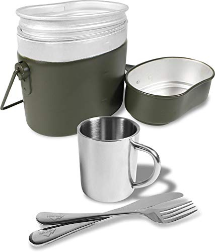Bundeswehr Essgeschirrset Bund Essbesteck + BW Aluminium Kochgeschirr + Edelstahltasse