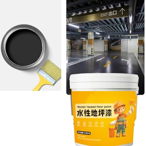 Pintura epoxi impermeable a base de agua, 300 g de pintura de suelo de hormigón con pincel, pintura antideslizante de secado rápido para suelo de concreto para el hogar, garaje, color negro