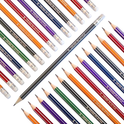 30x Bleistifte HB mit Radiergummi - 6 elegante Schaftfarben mit Glanzkanten