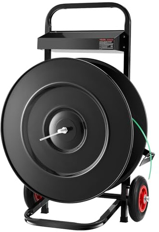 VEVOR Chariot de cerclage pour bobines de cerclage PET/PP/polyester de 203/406 mm, distributeur de cerclage robuste, équipé d'un système de freinage amélioré, plateau spacieux intégré pour outils