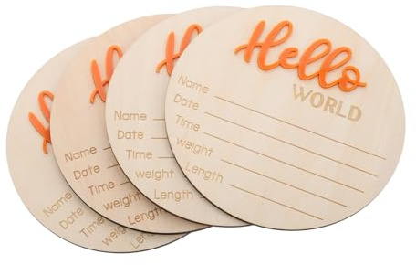 Hohopeti Wooden Round Birth Sign Card Newborn Welcome Sign for Photo Props Nursery Shower Decor Personalised Name Announcement