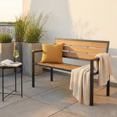 abc HOME Gartenbank 108 cm – Wetterfeste Parkbank aus Aluminium & WPC – Belastbar bis 200 kg – Rostfreie Baumbank für 2 Personen – Moderne Sitzbank für Garten, Balkon & Terrasse – Anthrazit/Braun