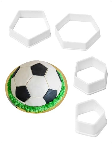 KONFEN 4 piezas de cortadores hexagonales, plástico molde para pasteles con forma de balón de fútbol, para pastelería, tartaletas y galletas, geométricos DIY decoración, blanco