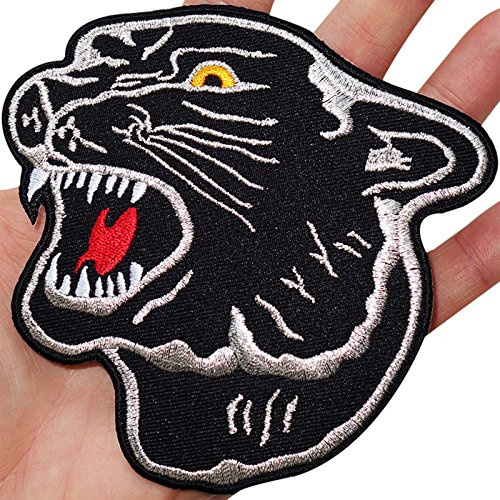Großer schwarzer Pantherkopf, bestickt, zum Aufnähen oder Aufbügeln, für Hemden, Jacken, große Abzeichen