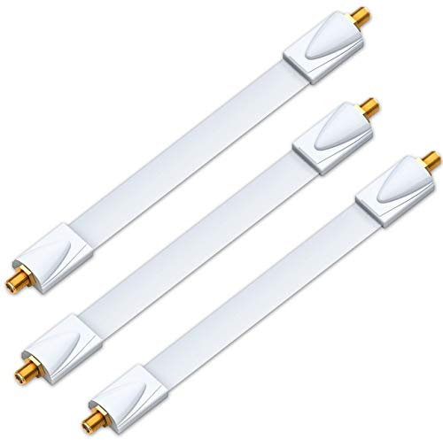 deleyCON 3x Fönstergenomföring för SAT‑kabel - 26cm Total Längd Varav 17cm Flexibel - för Fönster & Dörrar - Guldpläterad, Extra Platt, Skärmad och med Klisterpads - Vit