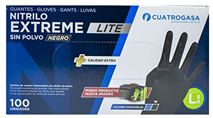 Cuatro Gasa - Guantes de nitrilo antideslizantes (talla grande), color negro