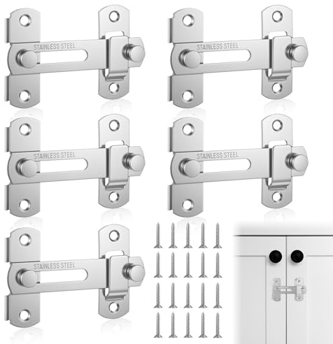 5 Stück Türriegel, Edelstahl Tür Riegel Fenster Tor Schub Schloss Türbeschlag Bolzenriegel, Schiebetürschloss, Aufputz Montiert, Schieberiegel für alle Arten von Innentüren - 20x50x70mm