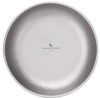 Boundless Voyage Camping Plate Titanium Pan Dish Plate with Carry Mesh Bag Ultralight Titanium Dishware and Utensils Mess Kit Hiking & Everyday Use Size-M