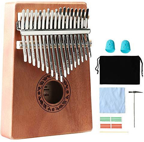 Kalimba Thumb Piano 17 Keys Portable Mbira Finger Piano Music Instrument Gifts for Kids and Adults Beginners Thumb Pianos with Tuning Hammer, Finger Covers
