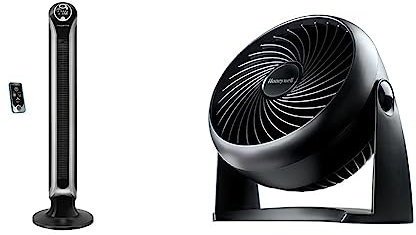 Rowenta Ventilateur tour, Oscillation 180°, 3 vitesses, Télécommande avec rangement intégré, Large & Honeywell Ventilateur électrique TurboForce (refroidissement silencieux, inclinaison variable
