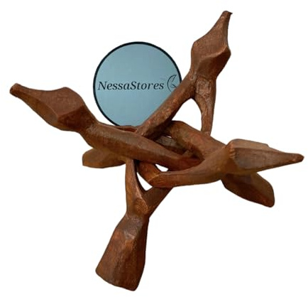 NESSASTORES 6 soportes de trípode de madera – Soporte de decoración de habitación tallado a mano de 6 pulgadas, soporte ideal para bolas de cristal, soporte de roca, soporte de jarrón para concha de