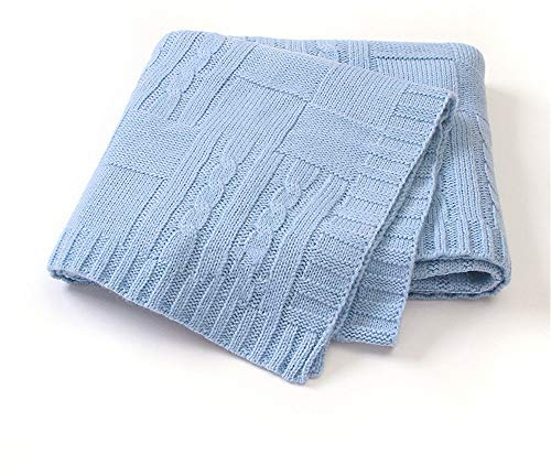 Strickdecke Babydecke Kuscheldecke, Surwin Mädchen und Jungen Babys Gestrickt Kinderdecke Freien Krabbeldecke Perfekt für Kinderwagen Babybett (80x100cm,Blau)