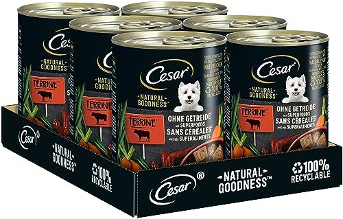 Cesar Adult Hundenassfutter Natural Goodness, 6 Dosen, 6x400g – Ausgewogenes Premium Hundefutter nass, reich an Rind, mit natürlichen Zutaten hergestellt