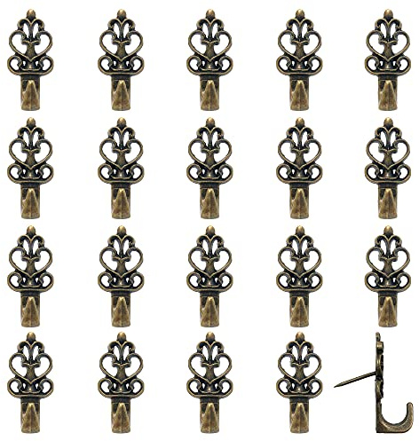 Rddconkit Push Pin Hangers，20 Pcs Zinc Alloy Pin Hooks Picture Hanging Nails for Home Office Fabric Wall Wooden (Bronze)