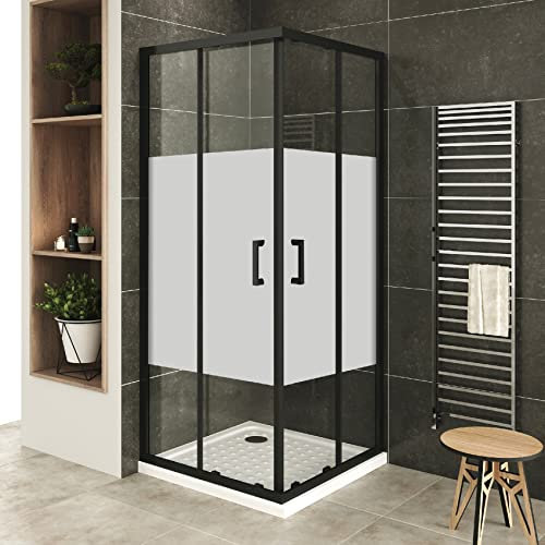 LANABLACK+ Porte de douche d'angle coulissante H 190 cm verre centre-opaque 80 x 90 cm