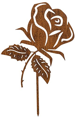 MM Steel Styles Edelrost Rose Gartenstecker-einfach einsteckbare Rostdeko aus hochwertigem Cortenstahl für Garten, Terrasse - Gartendeko rost