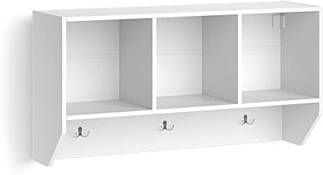 Vicco Wandregal Luigi, Weiß, 107.2 x 56 cm | zur Wandmontage mit offenen Ablageflächen und Haken