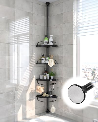 Lilyvane Corner Shower Caddy: Rustproof 125 Tension Inside Shower Organizer, Adjustable Bathroom Organizer Shelves for Bathtub Shampoo Conditioner Storage, Floor to Ceiling Standing Caddy