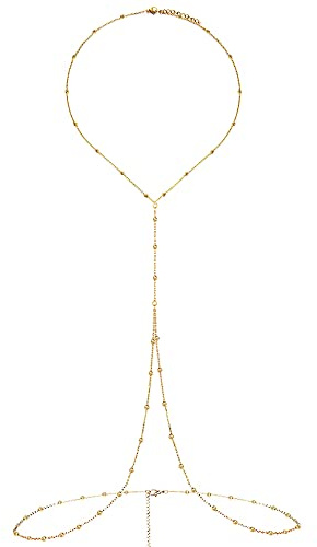 WangGao Stainless Steel Crossover Beaded Chain Waist Body Chain For Women Sexy Harness Chest Chain Summer Beach Bikini Belly Accessories Body Jewelry,God
