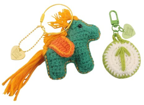 ZDHC 2 Stück gehäkelter gestrickter Pferd-Schlüsselanhänger niedlich grün gefüllt Cartoon Tier Schlüsselanhänger für Frauen Taschenanhänger Mädchen Rucksack Anhänger, grün, One size