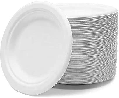 1ABOVE 50 Pack Extra Strong White Disposable Bagasse Plates, 100% Compostable and Biodegradable, Made from Sugarcane Fibre, Perfect for BBQ, Wedding, Office, Picnics and Parties (7 INCH)