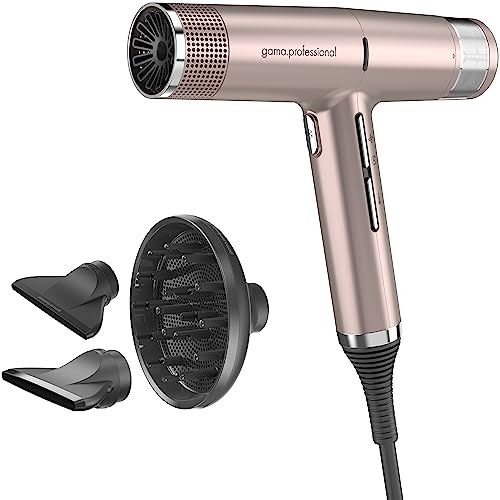 Gama Italy Professional Professional IQ1 Professionell Hårtork Perfekt - Oxy-Active Technology, Auto-Clean Memory Function - 2 professionella munstycken och diffusor, Ultra tyst, Solo 294g (rosa)