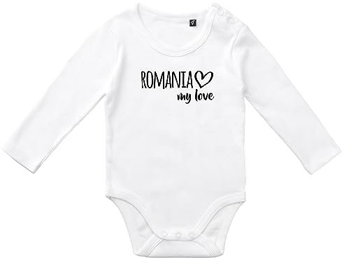 Huuraa Unisex Babystrampler Romania my love Geschenk Größe 80 White Bio Baumwolle Fairtrade Romania Überraschung