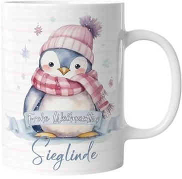 timalo® Tasse personalisiert mit Namen Geschenk „Frohe Weihnachten“ Kaffeetasse Jungen und Mädchen | Pinguin