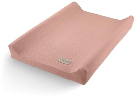 Albero Mio Wickeltischbezug 70x50 cm | Wickeltischbezug | Kuscheliger und saugfähiger Musselinbezug | 100% Baumwolle | Bezug mit Gummiband rosa | Boho rostig