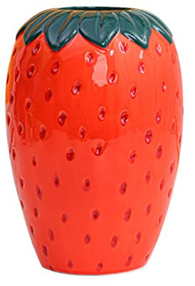 MISNODE Vase à Fraises en Céramique, Vase Décoratif Mignon, Vase à Fleurs en Céramique en Forme de Fraise, Arrangement Floral, Décor de Fraise pour la Maison, Le Salon, Le Bureau, la(Grand)