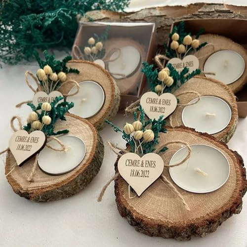 Bougie Personnalisée Mariage,Cadeau D'invités,Bois Supports Pour Bougies Chauffe-plat,Pour Mariage,Fiançailles, Future Mariée,Baptême, Baby Shower, Cadeau Fait à La Main (10pcs)