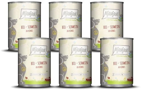 MjAMjAM - Nourriture humide premium pour chiens - naturellement délicieuse - BIO porc à la citrouille, paquet de 6 (6 x 400g), sans céréales avec extra viande