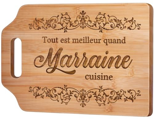 Giftasy Cadeau Marraine Noel, Cadeau Anniversaire Marraine - Idee Planche à Découper en Bambou Gravée, Cadeaux Noel