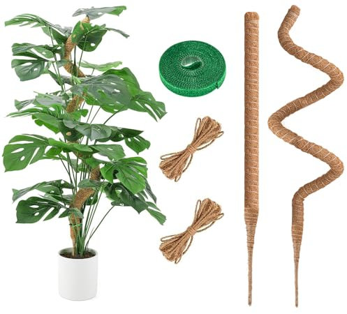 RYHX 2er Set Monstera Rankhilfe, 120cm Biegsamer Kokos Pflanzstab mit Zubehör, Kokosfaser Moosstab für Kletterpflanzen im Innenbereich