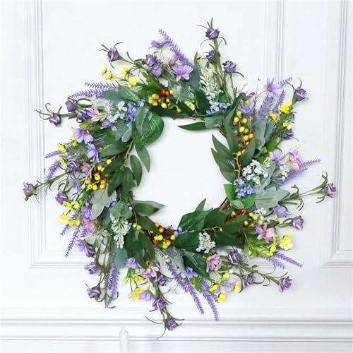 Spring Wreaths for Front Door Purple, 20.5in Artificial Lavender Summer Wreaths, Handmade Wildflower Farmhouse Front Door Wreath for Wedding Home Decor