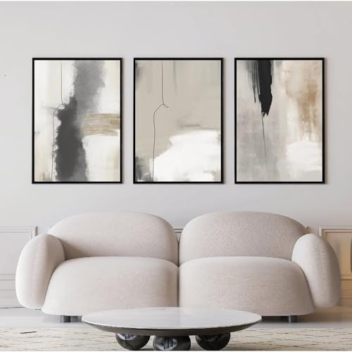 CWBLYZ Set of 3 Beige Black Grey Canvas Paintings Abstract Watercolor Posters and Prints Modern Minimalist Wall Art Pictures Living Room Kitchen Office Decor-50x70cm/20x27inch (No Frame)