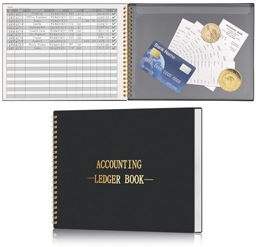 HAUTOCO Libro de contabilidad para pequeñas empresas, seguimiento del presupuesto del hogar con 2 bolsas de almacenamiento, diario de registro de contabilidad, cuaderno de seguimiento de gastos, 10.1