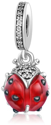 Charmes Pendentif coccinelle rouge Charmes pour Bracelets - Charms de Perles ajourées en Argent Sterling 925, charmes pour Bracelets et Colliers pour Femmes