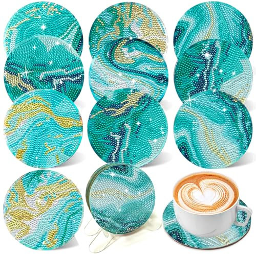 Diamond Painting 10er Set DIY Untersetzer mit Halter, 5D Marine Art für Erwachsene und Kinder - mit Diamanten und Montagewerkzeuge für Tassen, Kerzen Dekoration