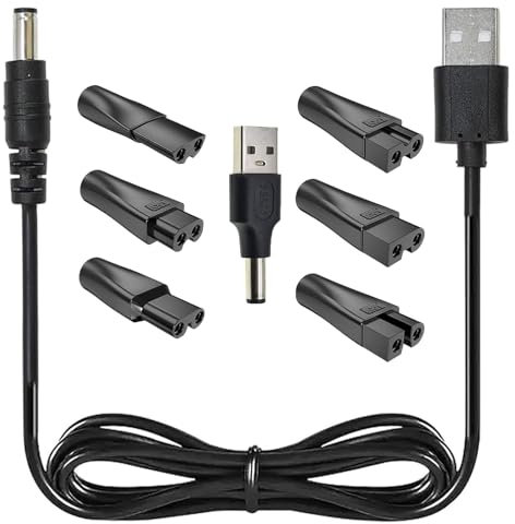 7 PCS Electric Charger Shaver Power Adapter, 5V USB Replacement Shaver Charger Cable Kit, Men Hair Clippers Razor Charging Heads Cable for Purifiers Table Lamps Beauty Instruments Beard Trimmer