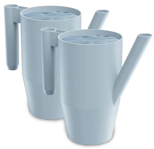 PECZEKO Annaffiatoio 2,0 litri per casa e giardino – in plastica robusta – annaffiatoio per annaffiare facilmente fiori, piante e piante da camera da letto, set da 2 pezzi (2 confezioni) grigio